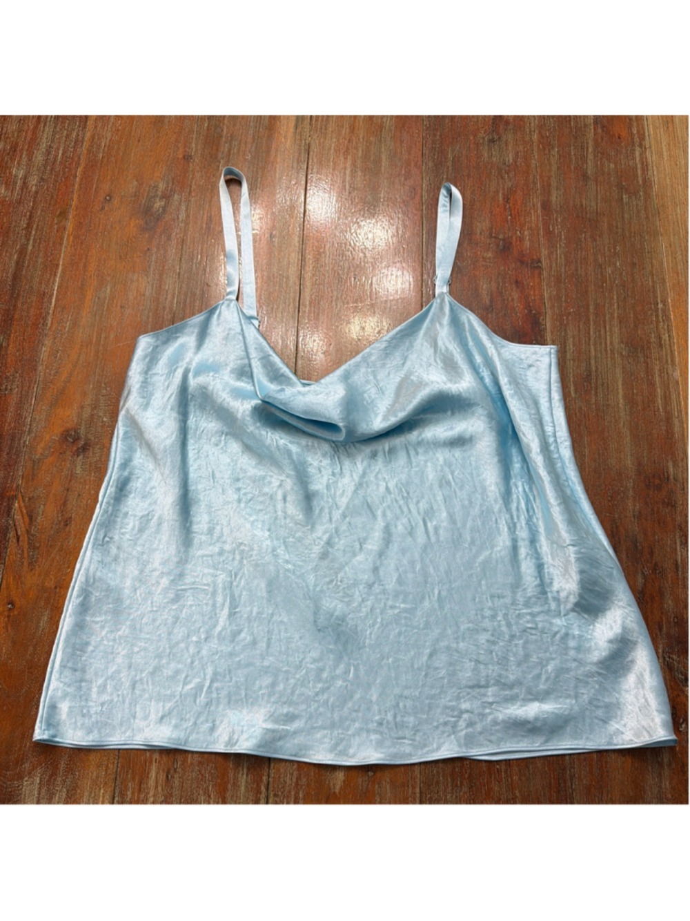 Vince Light Blue Satin Cowl Neck Cami Top Large Naia Acetate Cami Sleeveless